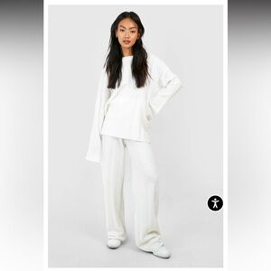 Boohoo Soft Knit Wide Rib Sweater And Flares Knitted Two-Piece